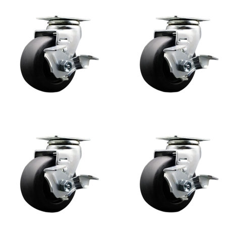 SERVICE CASTER 4 Inch Polyolefin Swivel Caster Set with Ball Bearings and Brakes SCC SCC-20S420-POB-TLB-4